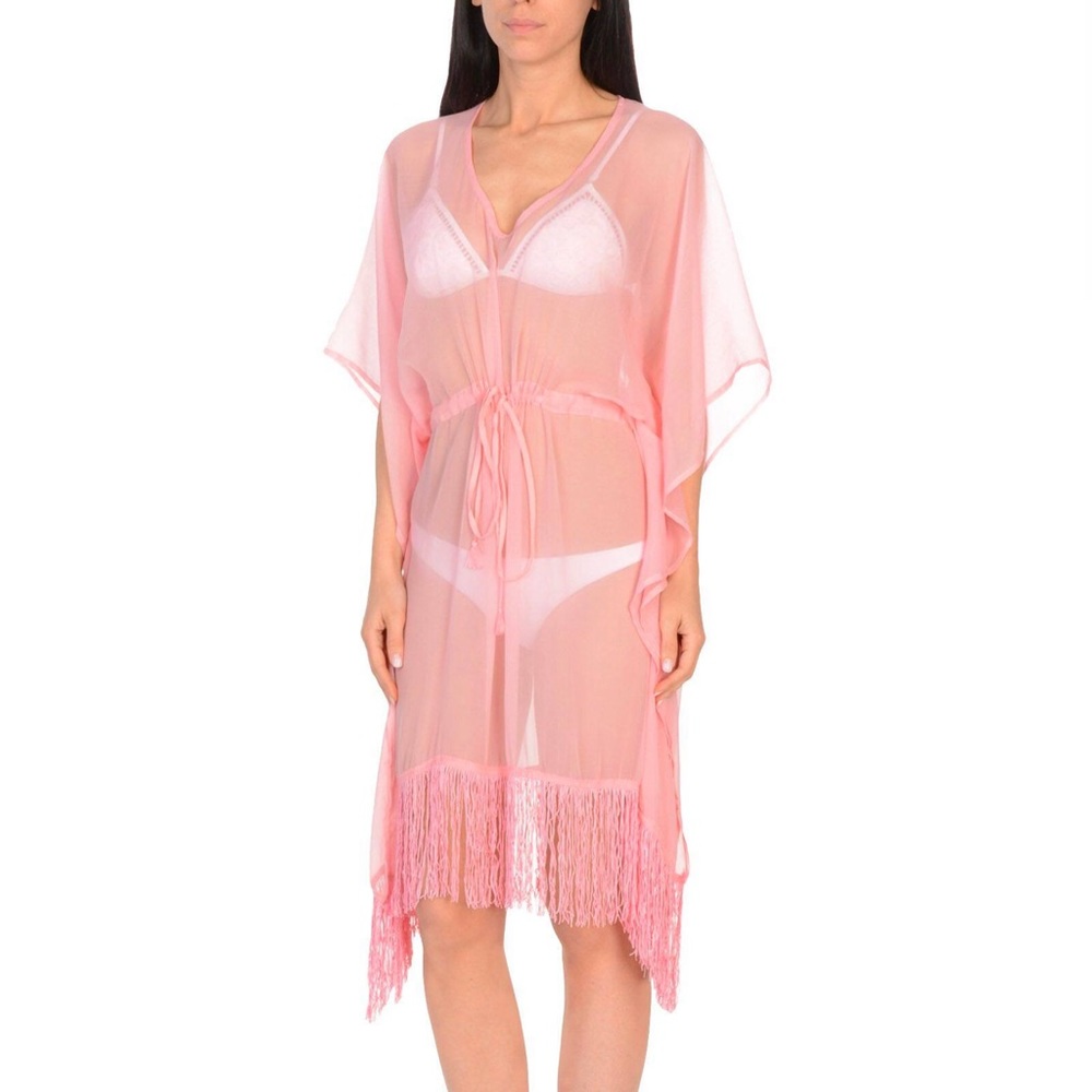 Pink sheer fringed flowy kaftan dress , cover up, tunic, Nordstrom - Picture 2 of 3